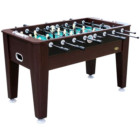The table comes with five balls and leg levers to ensure a level playing surface. It includes telescoping rods and resin score counters that use grey and blue cubes for easy identification of the winning party. 6. Tornado Tournament 3000 Foosball Table.